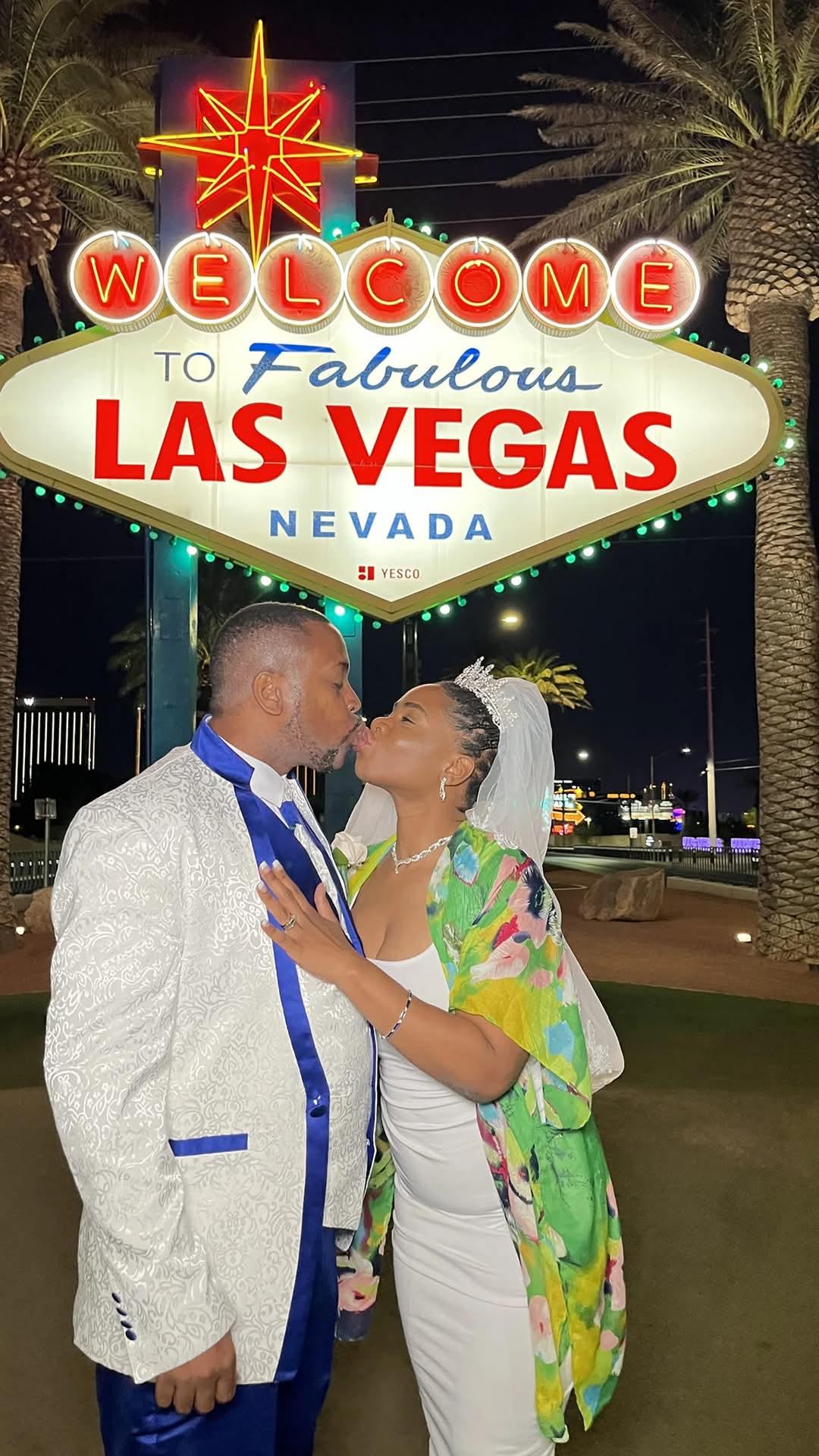 Chris Monroe and his wife celebrating their wedding in Las Vegas